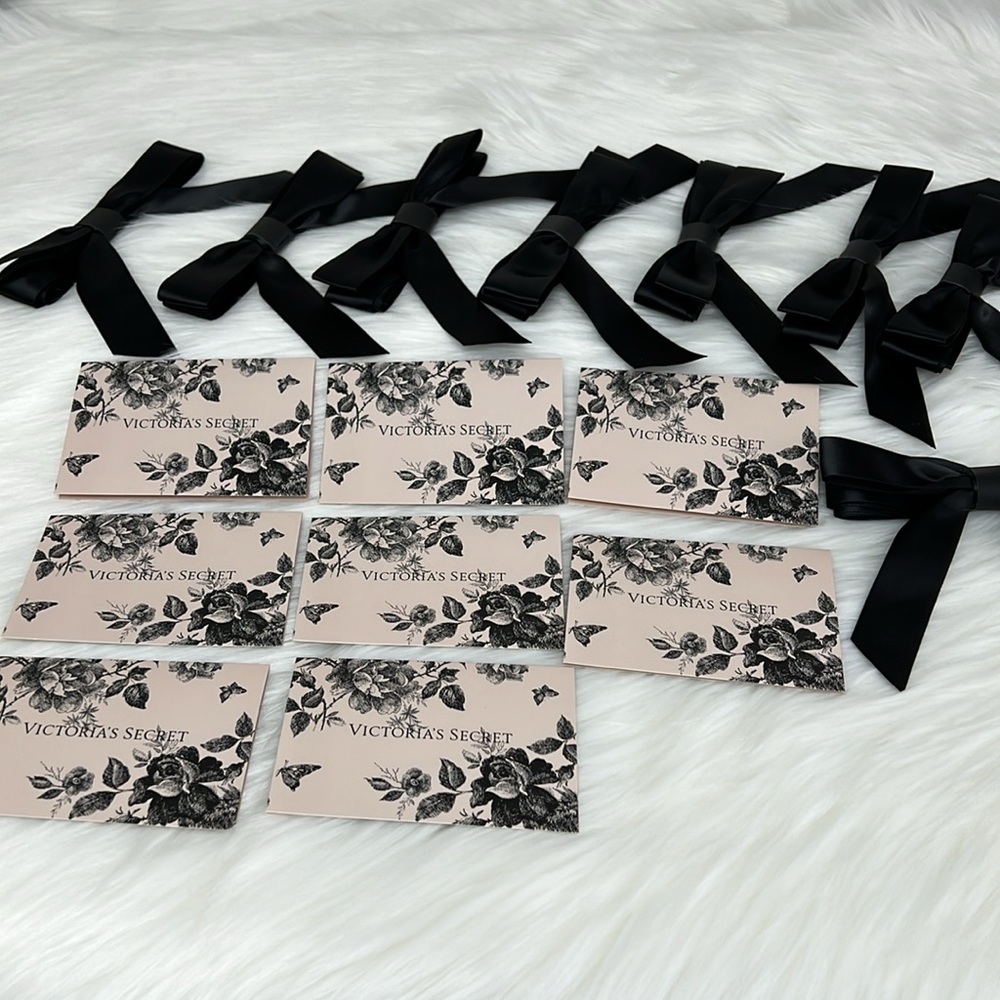 (8) Victoria’s Secret Pink & Black Floral & Butterfly Gift Card Tags, & Ribbon